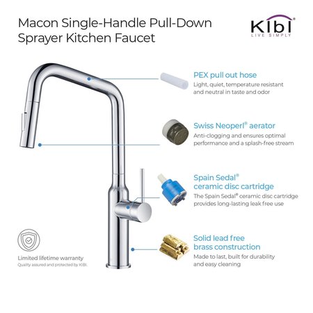 Kibi Macon Single Handle Pull Down Kitchen Sink Faucet KKF2007CH